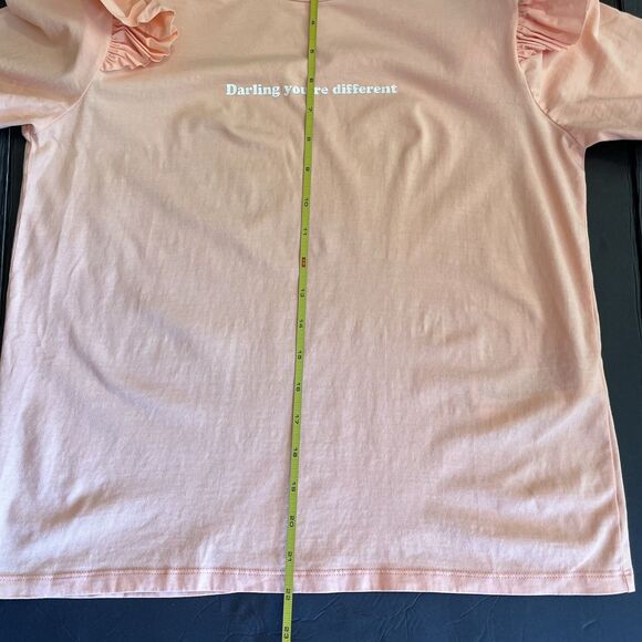 Zara Ruffle Short Sleeve Graphic Logo T Shirt Pastel Womens S Orange Peach Girly - Picture 7 of 7